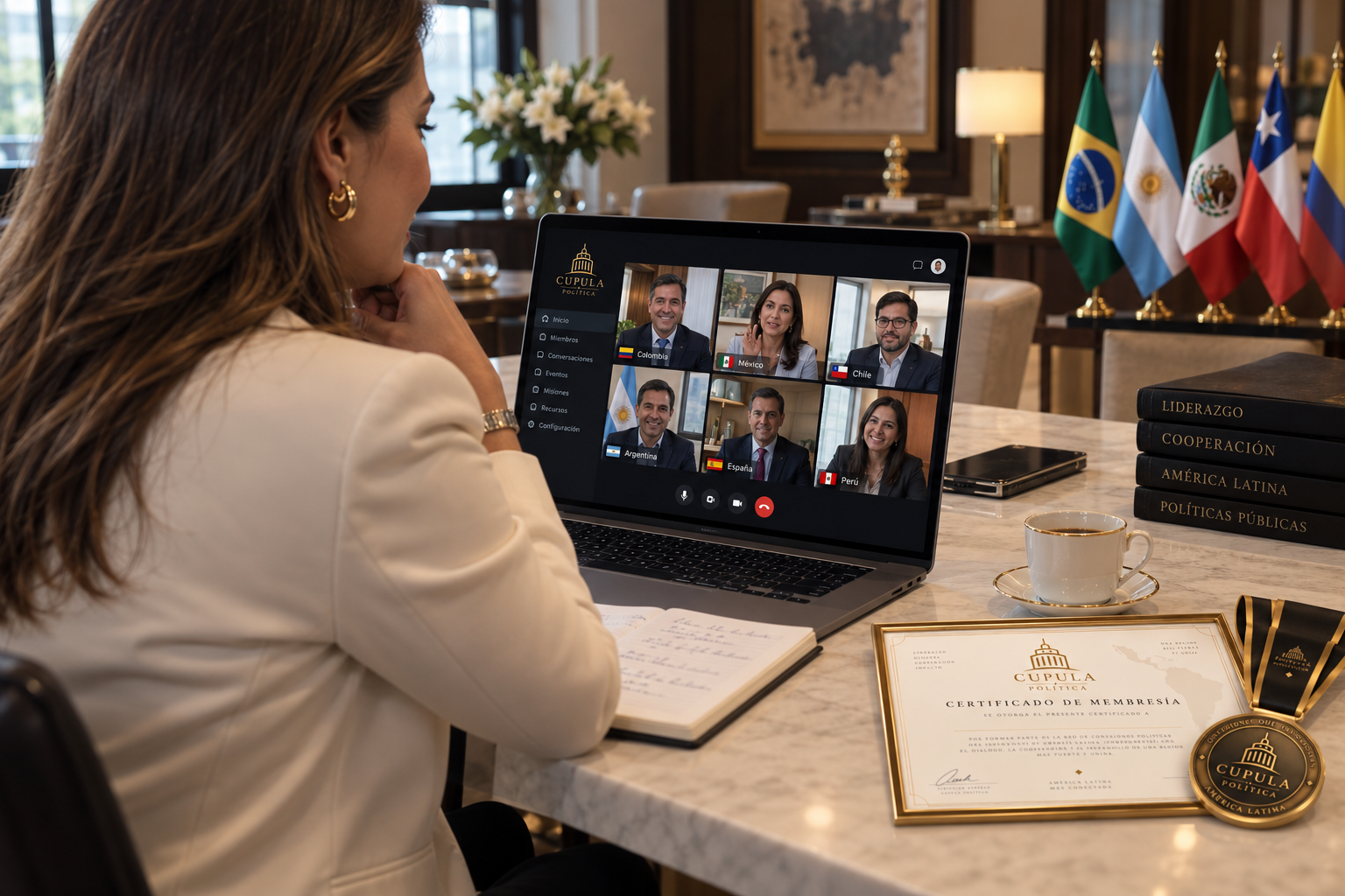 Plataforma Cúpula Política aberta em um MacBook