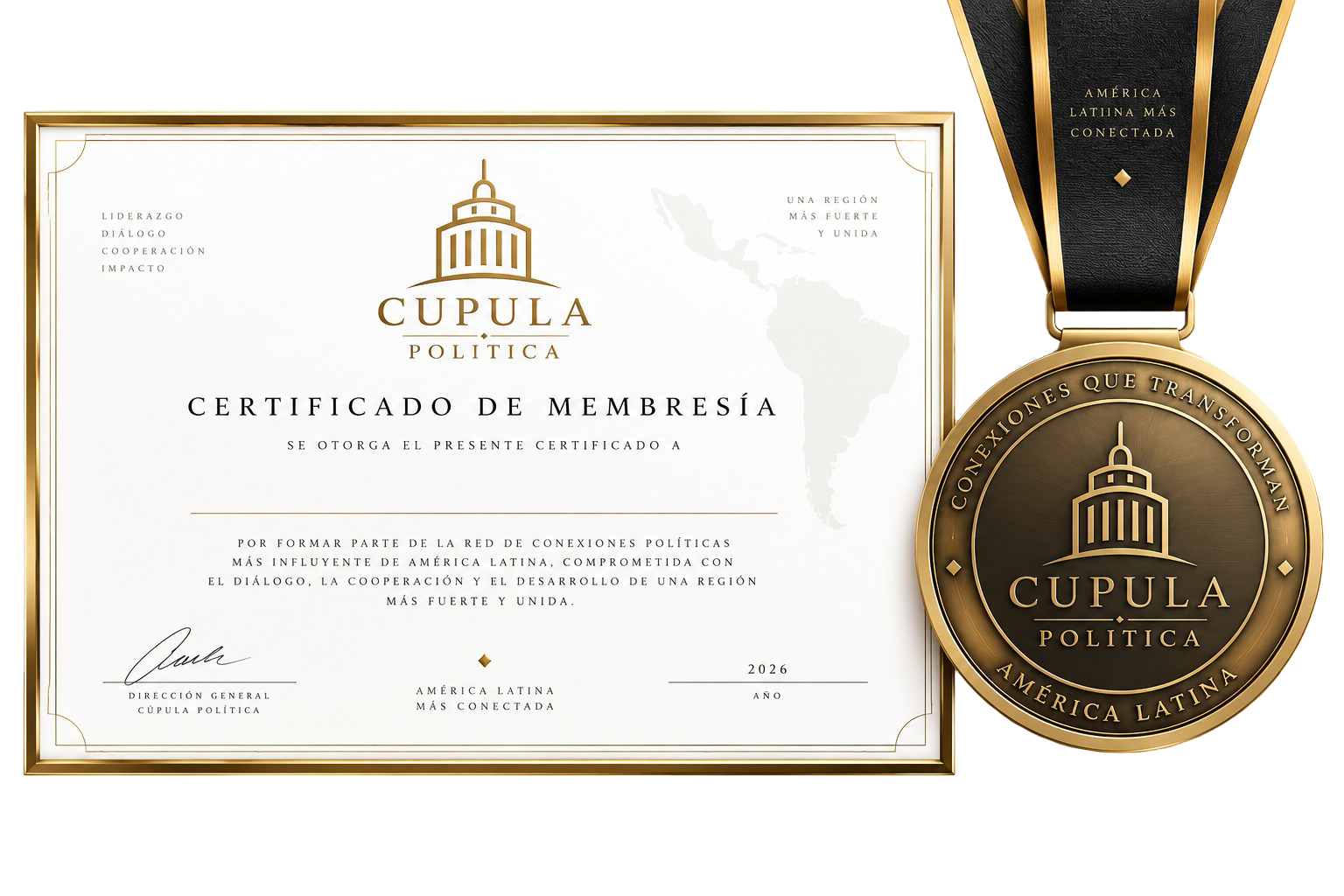 Certificado e medalha de membro fundador da Cúpula Política