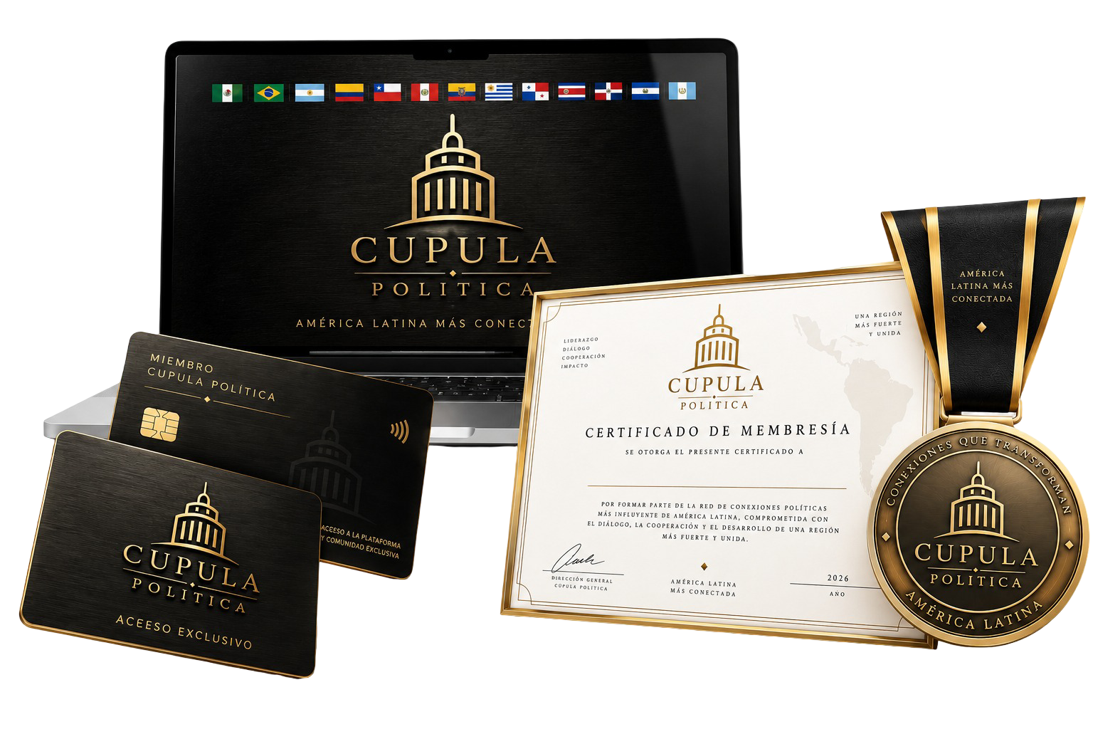 Cartão de membro Cúpula Política em preto e ouro