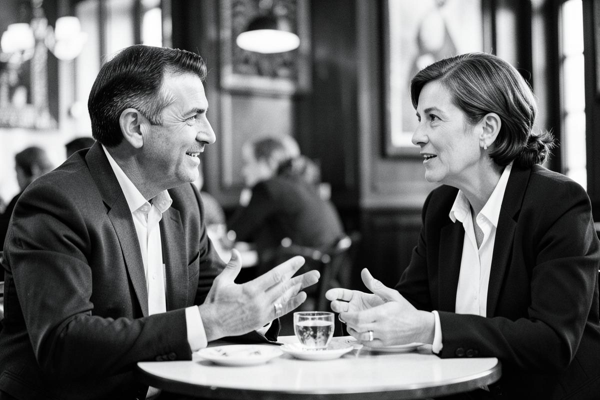 Duas lideranças de países diferentes conversando em um café